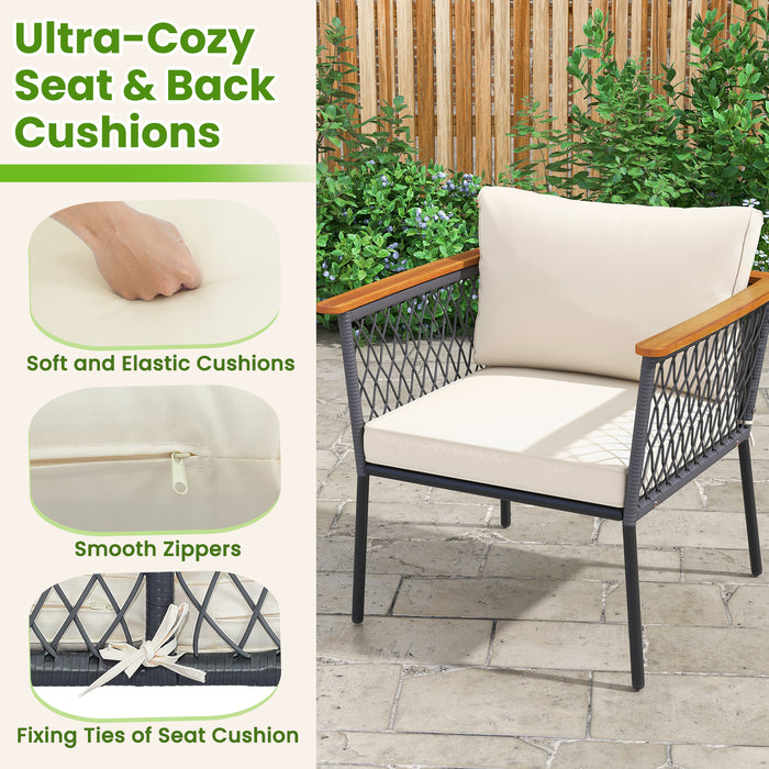 4 Piece Patio Rattan Furniture Set with 2-Tier Coffee Table-White