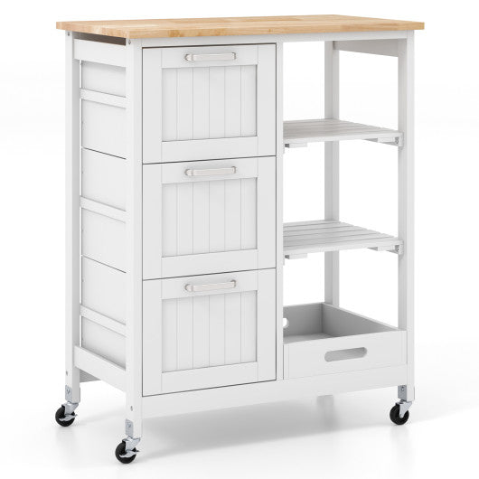 Rolling Kitchen Island Utility Storage Cart with 3 Large Drawers-White