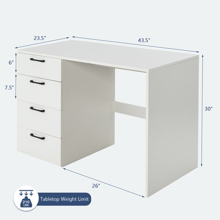 43.5 Inch Computer Desk with 4 Large Drawers-White