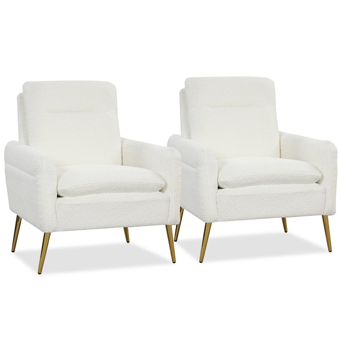 Upholstered Sherpa Modern Accent Armchair for Living Room-White