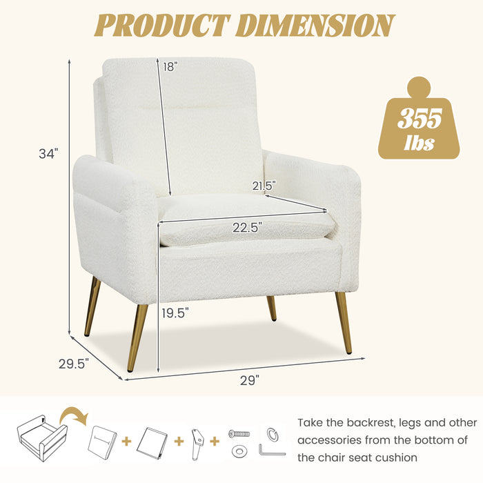 Upholstered Sherpa Modern Accent Armchair for Living Room-White