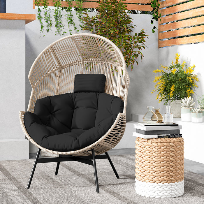 Wicker Oversized Egg Style Chair with Cushions and Headrest-Black