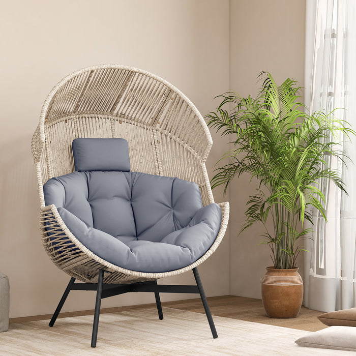 Wicker Oversized Egg Style Chair with Cushions and Headrest-Gray