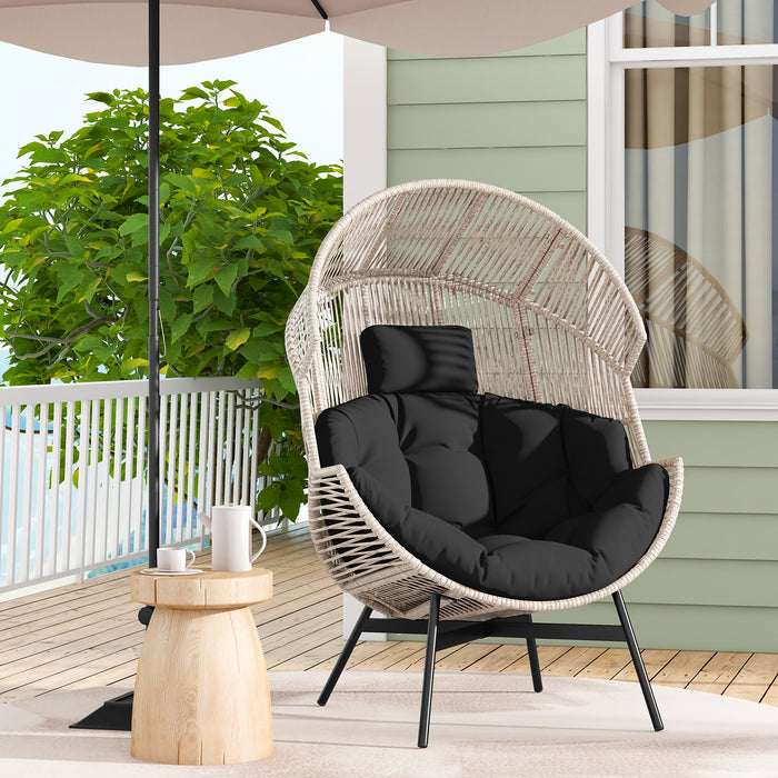 Wicker Oversized Egg Style Chair with Cushions and Headrest-Black