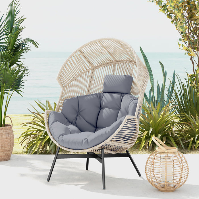 Wicker Oversized Egg Style Chair with Cushions and Headrest-Gray