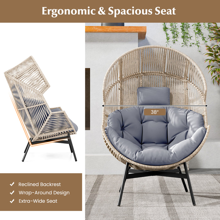 Wicker Oversized Egg Style Chair with Cushions and Headrest-Gray