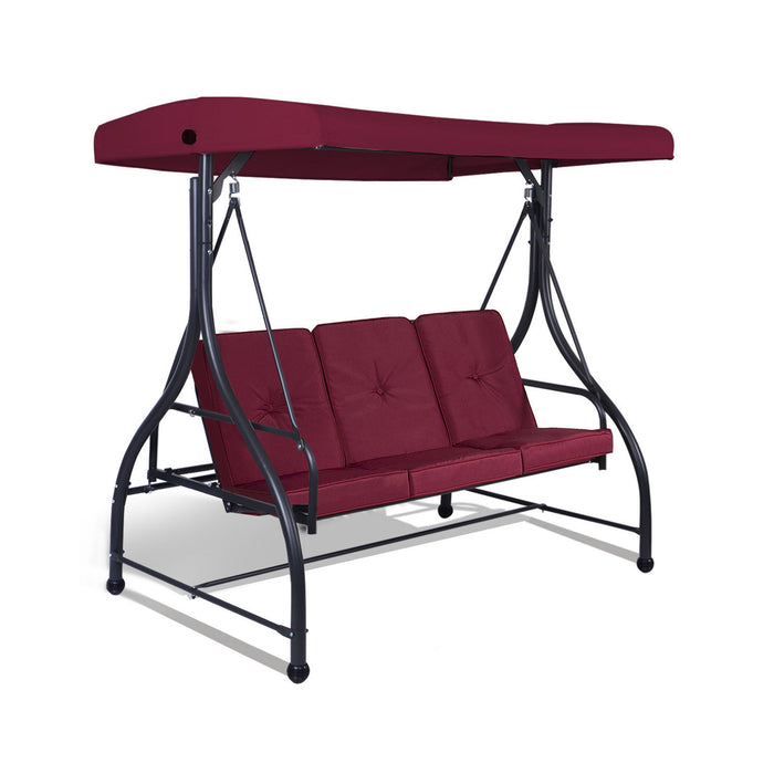 3 Seats Converting Outdoor Swing Canopy Hammock with Adjustable Tilt Canopy-Dark Red