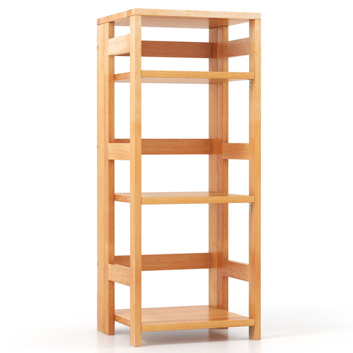 4-Tier Bookshelf Rubber Wood Bookcase with Side Fences for Living Room-14 inches