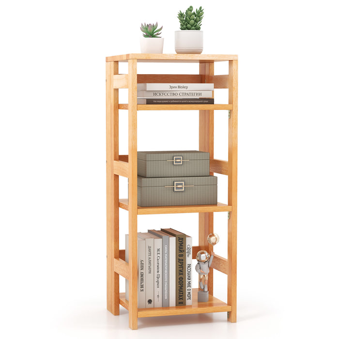 4-Tier Bookshelf Rubber Wood Bookcase with Side Fences for Living Room-14 inches