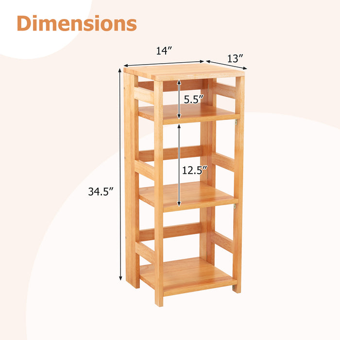 4-Tier Bookshelf Rubber Wood Bookcase with Side Fences for Living Room-14 inches