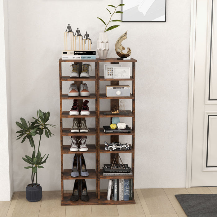 Wooden Shoes Storage Stand 7 Tiers Shoe Rack Organizer Multi-shoe Rack Shoebox-Rustic Brown