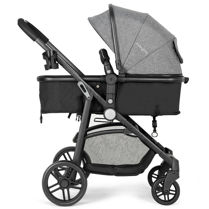 2-in-1 Foldable Pushchair Newborn Infant Baby Stroller-Gray