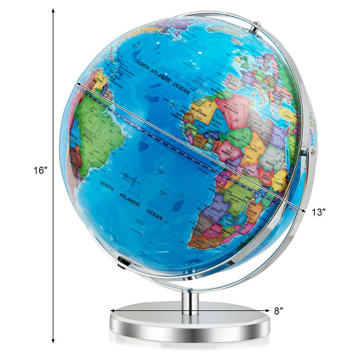 13 Inch Illuminated World Globe 720Â° Rotating Map with LED Light