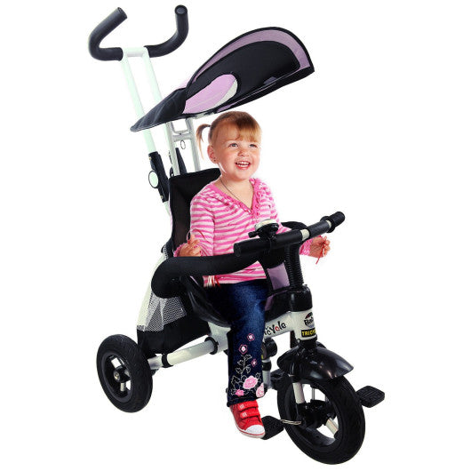 4-in-1 Detachable Learning Baby Tricycle Stroller w/ Canopy Bag-Pink