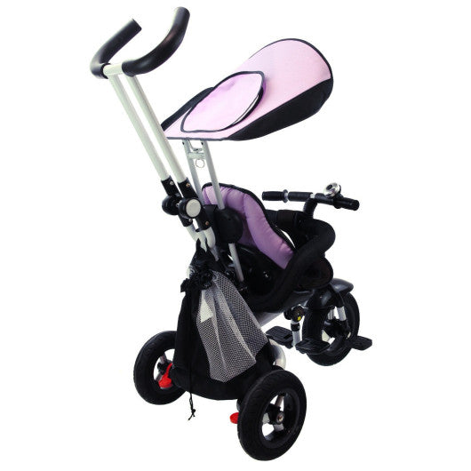 4-in-1 Detachable Learning Baby Tricycle Stroller w/ Canopy Bag-Pink