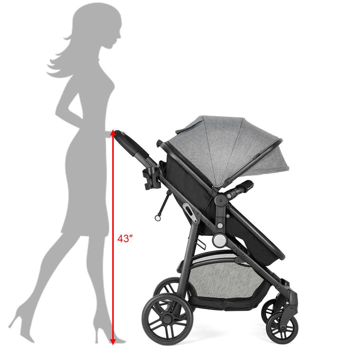 2-in-1 Foldable Pushchair Newborn Infant Baby Stroller-Gray