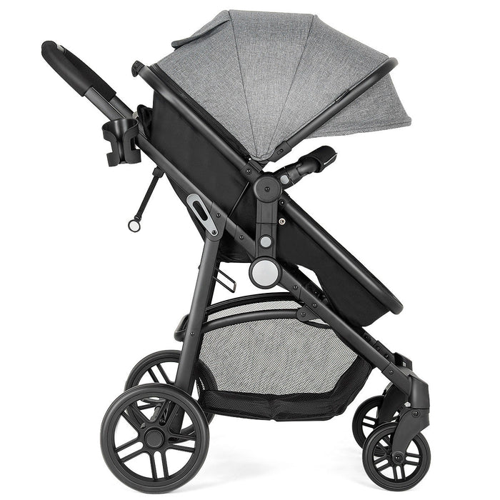 2-in-1 Foldable Pushchair Newborn Infant Baby Stroller-Gray