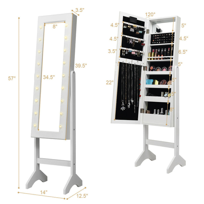 Mirrored Jewelry Cabinet Armoire Organizer w/ LED lights-White