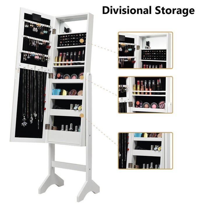 Mirrored Jewelry Cabinet Armoire Organizer w/ LED lights-White