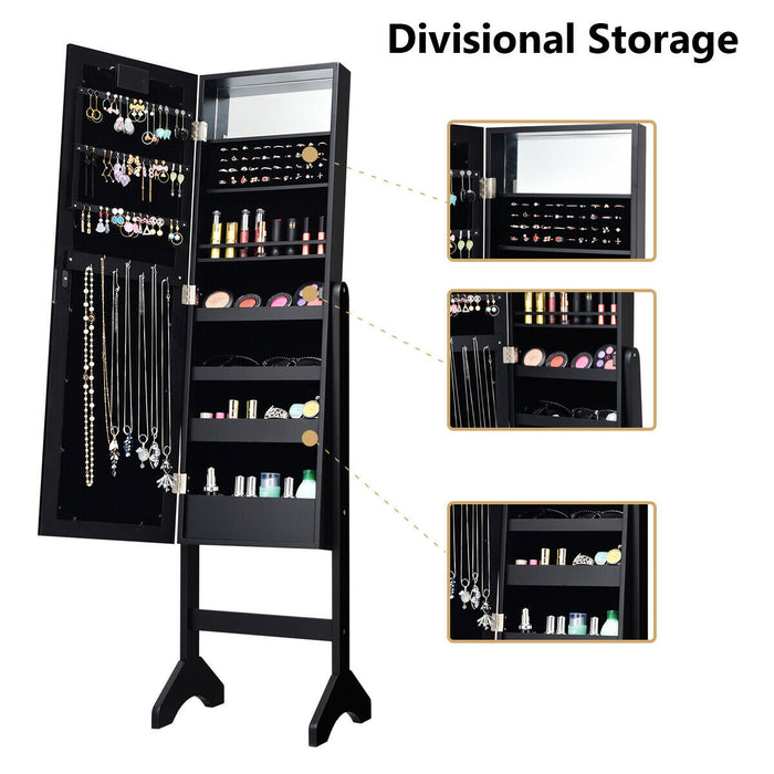 Mirrored Jewelry Cabinet Armoire Organizer w/ LED lights-Black