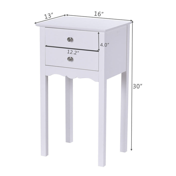 Side Table End Accent Table with 2 Drawers-White